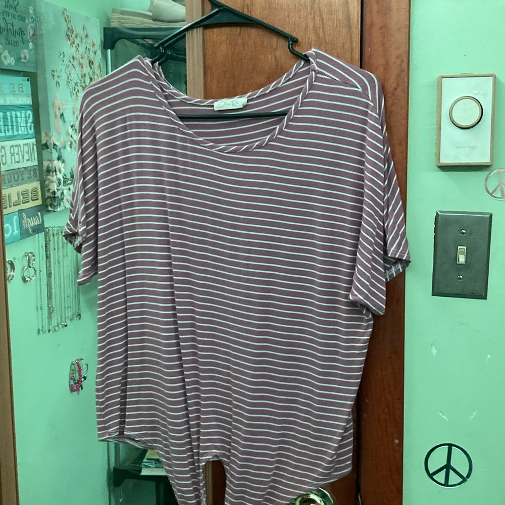 Pink white stripe Olivia roe t shirt knot bottom